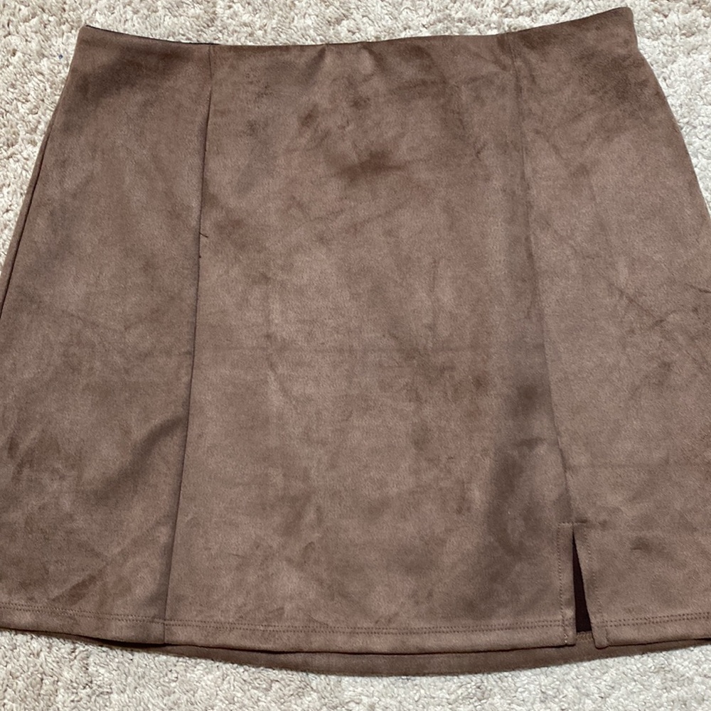 Brown Mini Skirt Elastic Waist M - Picture 3 of 6